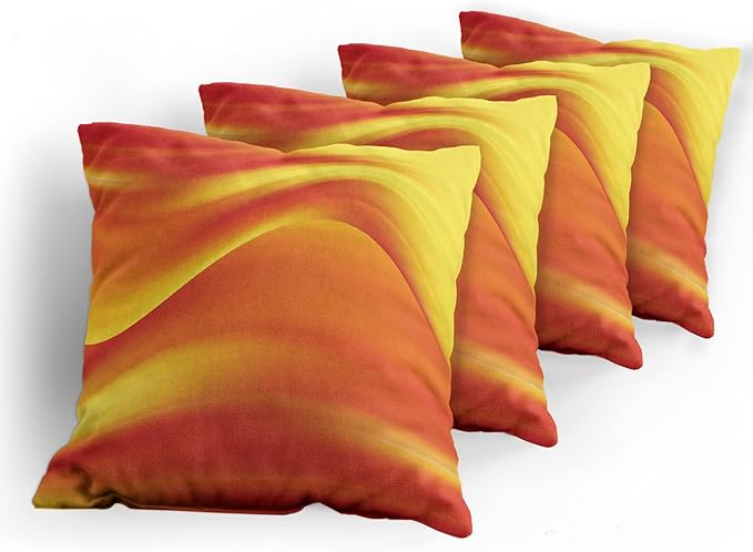 Ambesonne Orange Decorative Throw Pillow Case Pack of 4, Digital Waves with Different Tones Motion Effect Smooth Hot Lines Art Print, Cushion Cover for Couch Living Room Car, 24", Burnt Orange Yellow