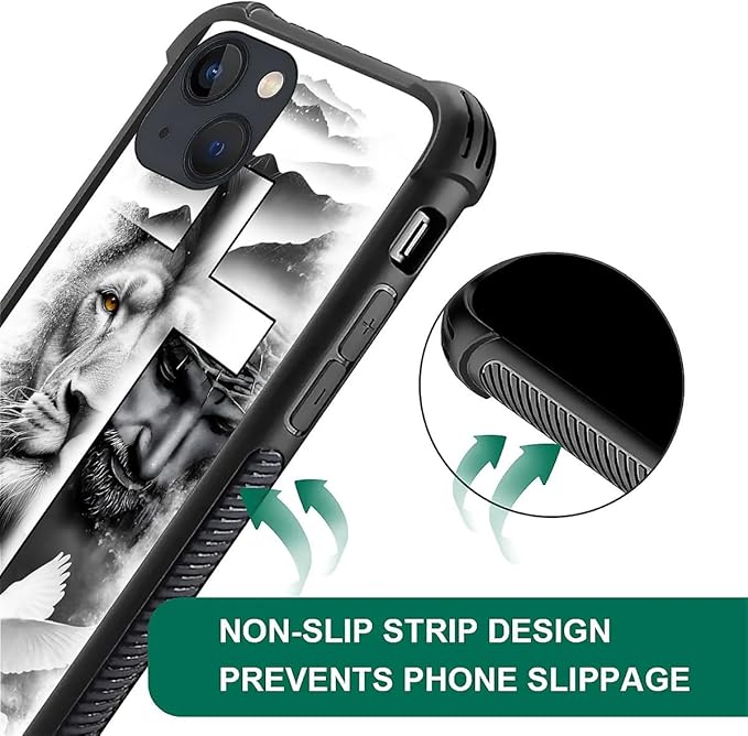 for iPhone 14 Plus Case, Lion Cross Jesus Christ Dove Pattern Made of Soft Silicone Hard Acrylic Shock Protection for iPhone 14 Plus