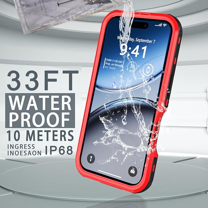 for iPhone 16 Pro Max Case Waterproof, [Shockproof] [Dustproof] [IP68 Waterproof] Full-Body Hard Case Built-in [Lens Screen Protection] for Diving Case (Red, for iPhone 16 Por Max 6.9in)