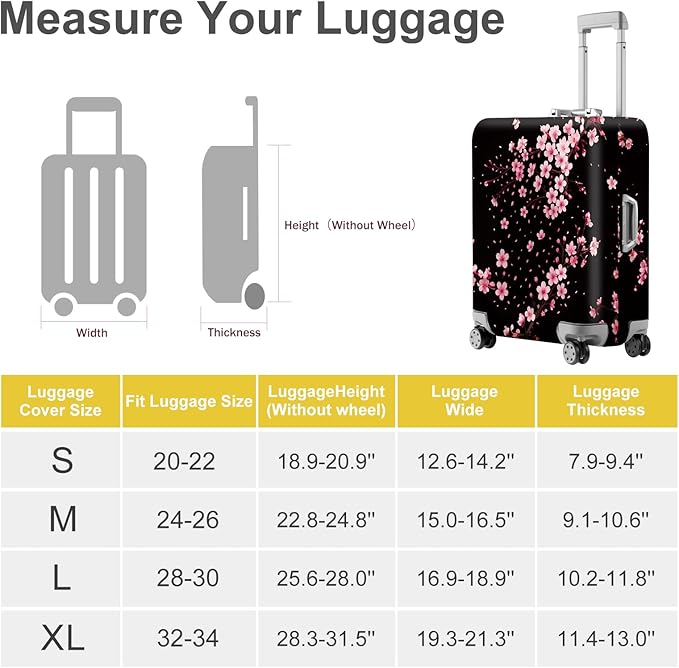 ANNA QUEEN Cherry Blossom Luggage Cover, Elegant Pink Sakura Design Suitcase Protector, Stretchable Washable Travel Sleeve for 24-26 Inch Luggage