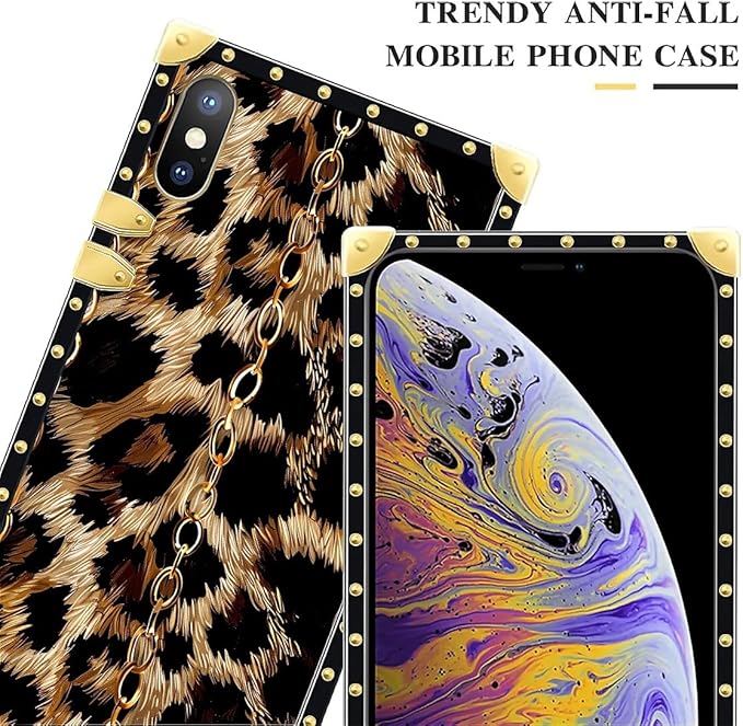 Compatible with iPhone XR Case, Seamless Gold Chain Leopard Luxury Golden Decoration for Girl Women Soft TPU Shockproof Protective Hard PC Back for iPhone XR