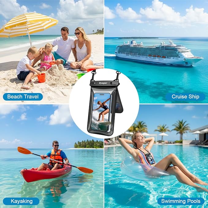 Rynapac IPX8 Waterproof Phone Pouch Floating, [Up to 8.5''] Double Space Waterproof Phone Case with Adjustable Lanyard for iPhone 17 16 15 Pro Max, Cell Phone Dry Bag for Beach Cruise Essentials 2026
