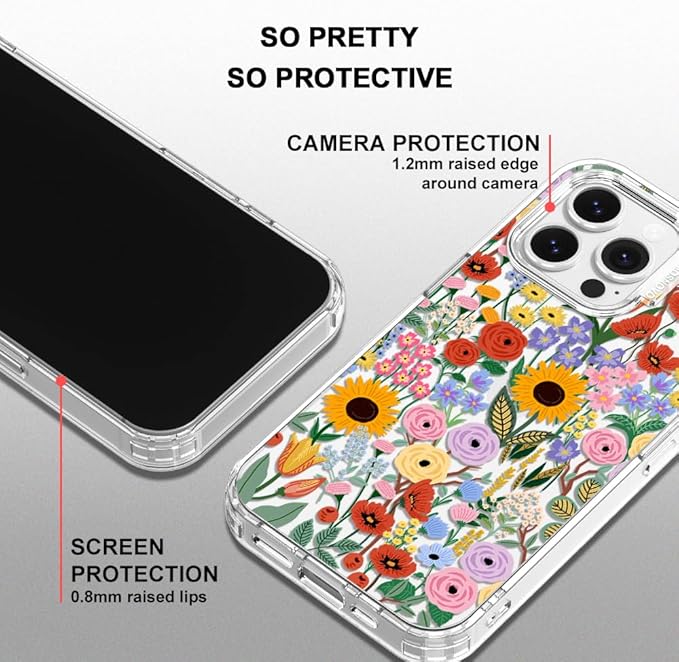 MOSNOVO Case for iPhone 13 Pro, [Buffertech 6.6ft Military-Grade Drop Protection] [Anti Peel Off Tech] Clear TPU Bumper Phone Case Cover Design - Blossom & Bloom