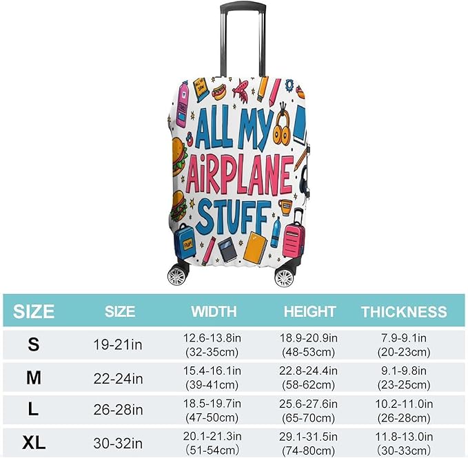 Airplane Travel Essentials Stretch Luggage Cover, Washable Suitcase Protector Fits 30-32in Cases, Secure Fit for Carry On Checked Bags, Travel Essentials