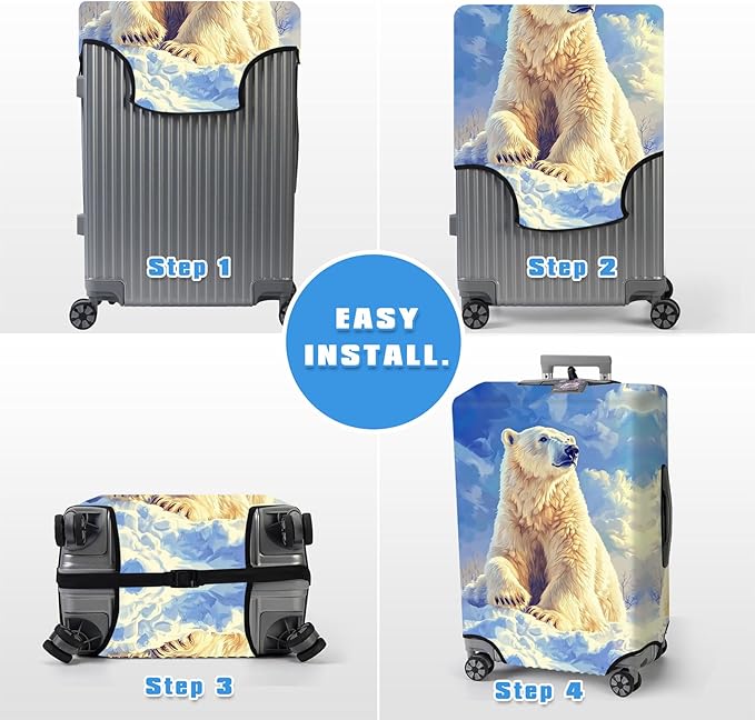 Luggage Cover Protector for 22-24 Inch Suitcases, TSA Approved Elastic Travel Suitcase Covers, Anti-Scratch Washable Luggage Sleeve for Carry On & Checked Bags, White Polar Bear
