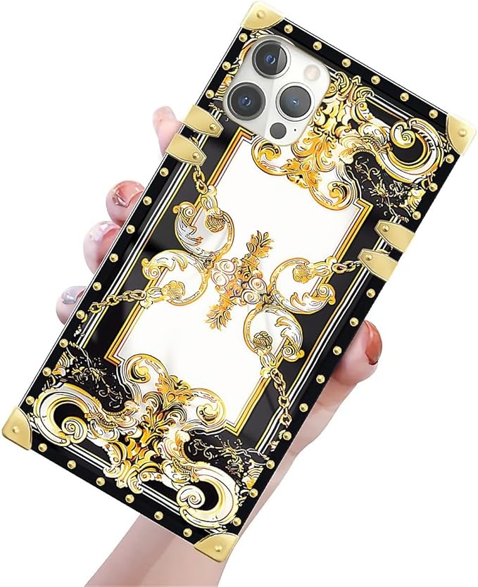 Compatible with iPhone 12 Pro Max Case, Gold Grain Flowers Luxury Golden Decoration for Girl Women Soft TPU Shockproof Protective Hard PC Back for iPhone 12 Pro Max
