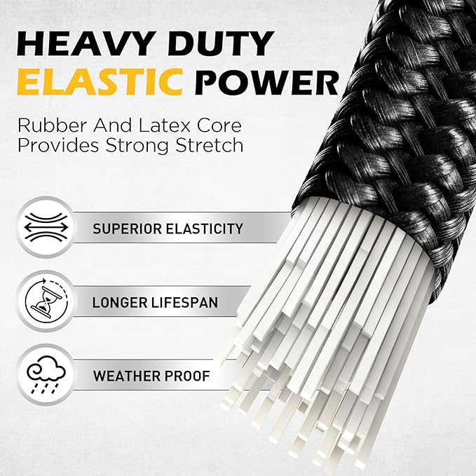 6 Piece 18 Inch Carabiner Bungee Cords with Hooks, Heavy Duty Outdoor Bungee Cords with Carabiner Hooks, 6" Nylon Cable Ties, UV & Weather Resistant