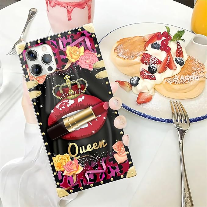 Compatible with iPhone 12 12 Pro Case, Queen Lip Crown Leopard Print Luxury Golden Decoration for Girl Women Soft TPU Shockproof Protective Hard PC Back for iPhone 12 12 Pro
