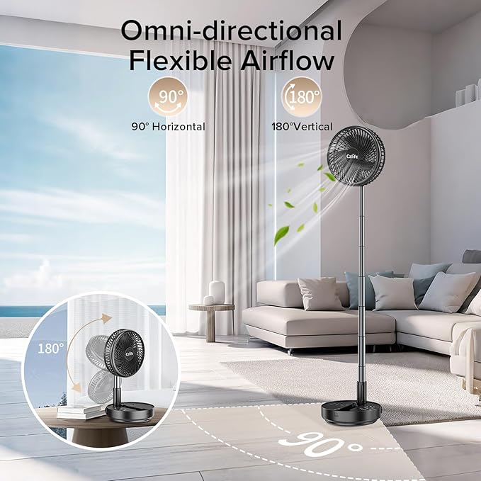 Czlife F9 Portable Fan, 10000mAh Rechargeable Battery Powered for Travel Sleeping Camping Bedroom Outdoor, Cordless Floor Desk Fan, Oscillating Folding USB Fan with Remote, 4 Speed, Timer, 7.7"