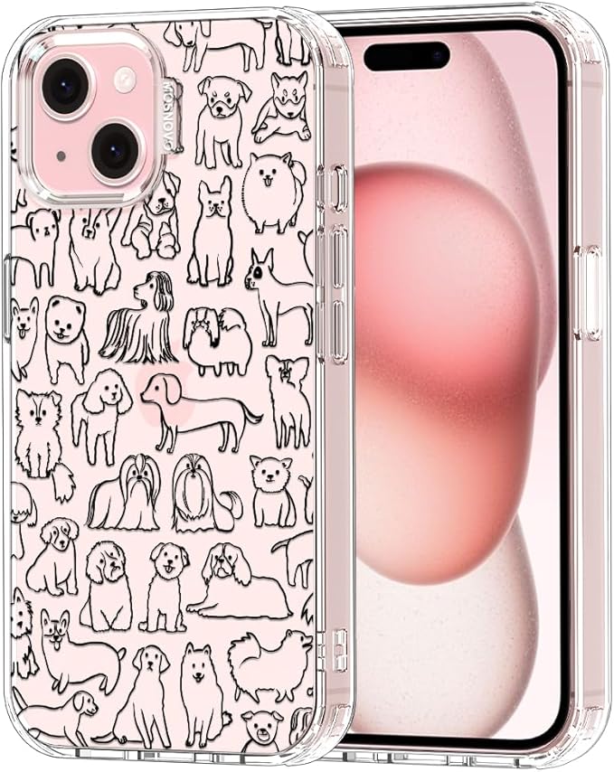 MOSNOVO Case for iPhone 15, [Buffertech 6.6ft Military-Grade Drop Protection] [Anti Peel Off Tech] Clear TPU Bumper Phone Case Cover Design - Doodle Dog