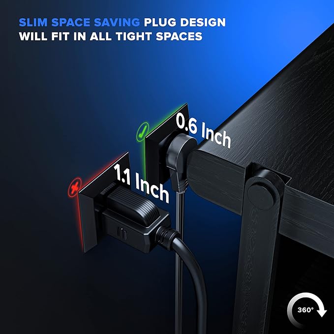 Maximm Cable 20 Ft 360° Rotating Flat Plug Extension Cord, 16/3 AWG Multi 3 Outlet 3-Prong Grounded Wire- Black - UL Certified