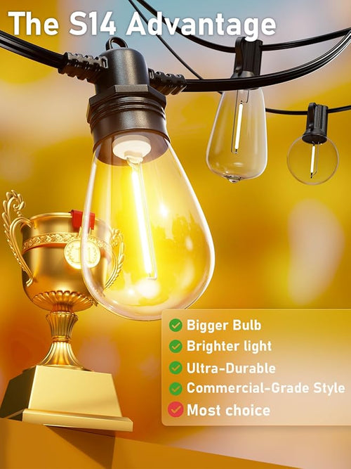 100FT LED Outdoor String Lights with 30 Edison Shatterproof IP65 Waterproof Bulbs, 2700K Dimmable Commercial Grade Patio Lights, Heavy Duty Outside Hanging Light for Garden Porch Deck Decor