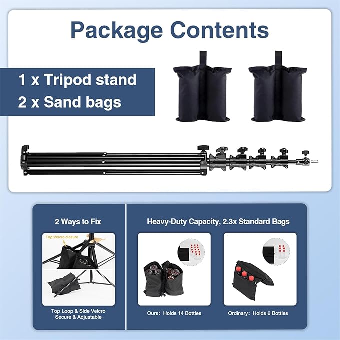 Kate Heavy Duty Light Stand Tripod - 15.7ft Air Cushioned Aluminum Alloy Lighting Stand with Tripod, 2 Sandbags & 1/4"-3/8" Adapter, 9.46lb Load for Studio/Indoor/Outdoor Video Photography