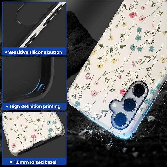 for Samsung Galaxy S23 FE Case,HL2 Beige Flower Branch Hybrid 2 Layer Hard Shell Silicone Protective Pattern Design Case