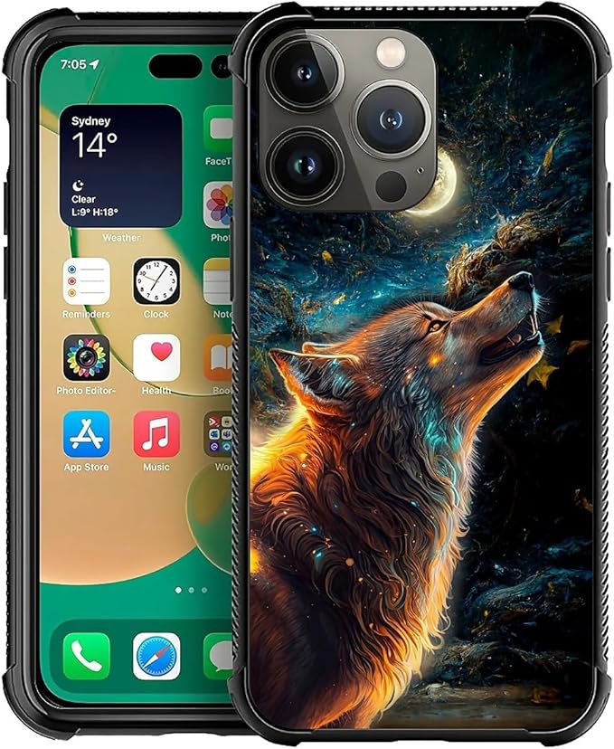 for iPhone 13 Pro Case, Star Cave Hungry Wolf Pattern Graphic Design Girl Boy Soft Silicone Hard Acrylic Shock Protection for iPhone 13 Pro