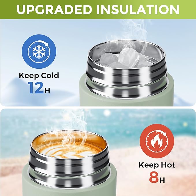 【Upgraded】Exllena Small Insulated Water Bottle 8 oz/250ml– Mini Insulated Water Bottle for Hot & Cold Drinks, Perfect Small Water Bottle for Travel, Purse...(Sage Green)