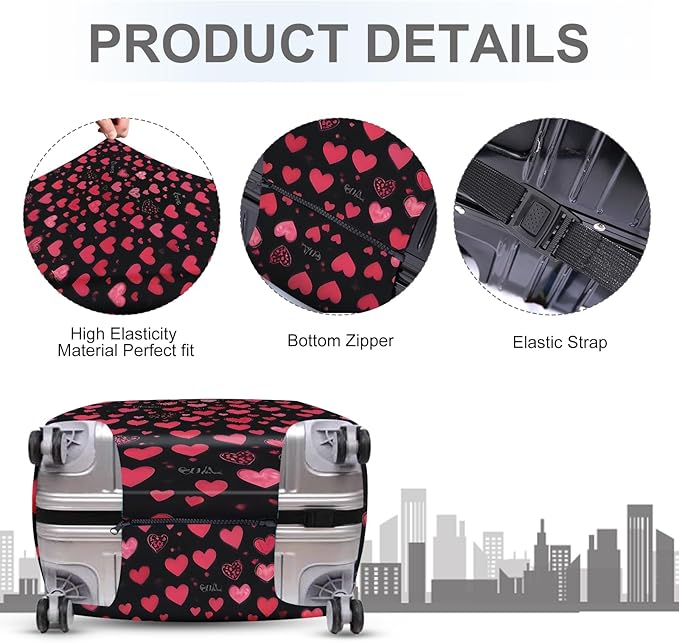 ANNA QUEEN Heart Pattern Luggage Cover, Love Theme Suitcase Protector, Stretchable Washable Travel Cover for 20-22 Inch Luggage