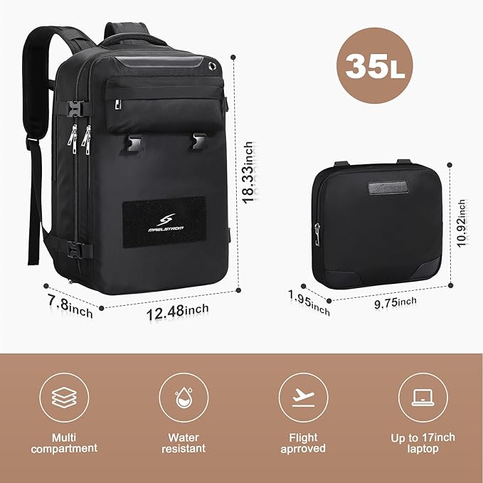 Maelstrom Travel Backpack for Women Men,35L Laptop Backpack Fits 17-Inch Laptop,Carry On Backpack for Airplanes with Crossbody Bag&Shoe Compartment&Toiletry Bag (Black, Large)