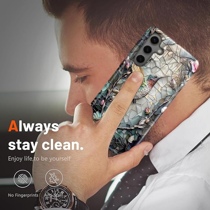 Compatible for Samsung Galaxy S25 FE 5G Case, Dual Layer Heavy Duty 2 in 1 Shockproof Protective Phone Case,Stained Glass Hummingbird Floral