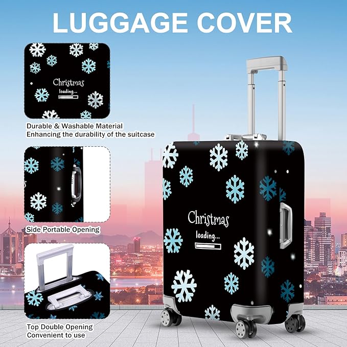ANNA QUEEN Christmas Loading Luggage Cover, Funny Snowflake Design Suitcase Protector, Stretchable Washable Travel Sleeve for 32-34 Inch Luggage