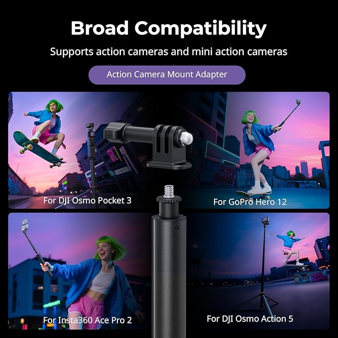 SmallRig 59" Extendable Selfie Stick Tripod for GoPro Hero 13/12/11, for DJI Action 6/5 Pro/4, for DJI Pocket 3, for Xtra Muse, for Akaso, 1/4"-20 Screw for Insta360 X5/X4, Mirrorless Camera - 5284