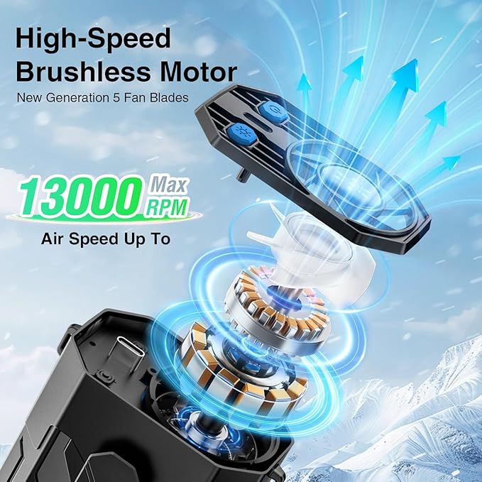 Portable Fan 4000mAh Rechargeable, 4 Speeds 13000RPM Strong Airflow, Personal Waist Fan with Max 24H Working Time, Wearable Neck Fan, Hands-Free Clip Belt fan for Camping, Outdoor, Jobsite, Traveling