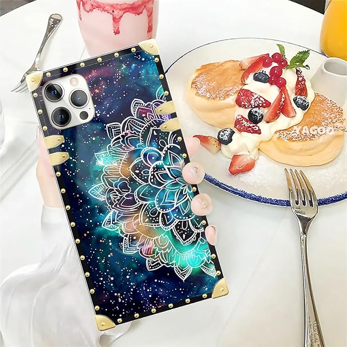Compatible with iPhone 12 Pro Max Case, Starry Sky Colourful Mandala Luxury Golden Decoration for Girl Women Soft TPU Shockproof Protective Hard PC Back for iPhone 12 Pro Max