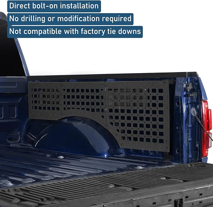 Hooke Road F150 Side Truck Bed MOLLE Panels Cargo Rack for 2015-2026 Ford F-150 5.5FT, Modular Bed Side Storage for Tools, Gear & Overlanding, No-Drill Bolt-On - 1 Pair