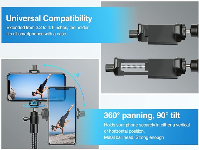 Elitehood 81" Tall Flexible Tripod Stand for iPhone with 17in Adjustable Gooseneck with Remote Compatible with iPhone 13 Pro Max / 13 Pro / 12 Pro Max, Android Phone