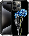 for iPhone 16 Pro Case, Skeleton Holding Blue Rose Pattern Graphic Design Girl Boy Soft Silicone Hard Acrylic Shock Protection for iPhone 16 Pro