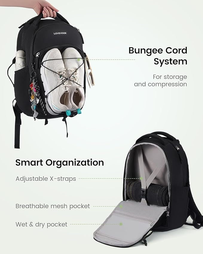 LOVEVOOK Everyday Laptop Backpack for Women & Men With Giant Tumbler Holder,17 Inch Classic Travel Work College Teacher Carry on Backpack Purse,Waterproof Computer laptop Bag Hiking Backpack,Black