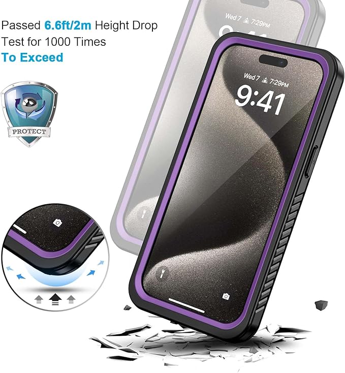 Lanhiem for iPhone 15 Pro Max Case, IP68 Waterproof Dustproof Shockproof Cases with Built-in Screen Protector, 360 Full Body Heavy Duty Rugged Phone Cover for iPhone 15 Pro Max - 6.7 inch (Purple)
