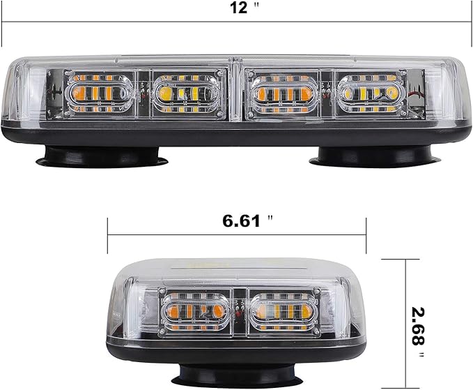 ASPL 48LED Roof Top Strobe Lights, High Visibility Emergency Safety Warning LED Mini Strobe Light bar with Magnetic Base for 12-24V Snow Plow, Trucks, Construction Vehicles (Red/White)