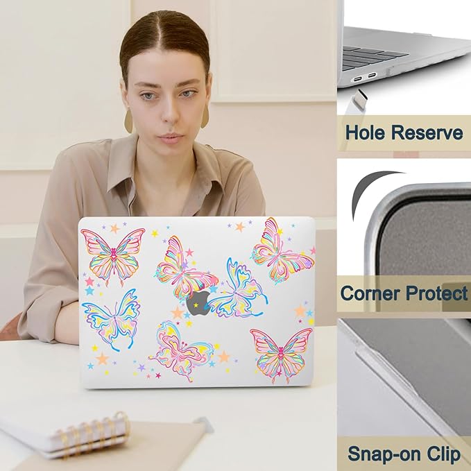 Case for New MacBook Pro 16 inch M4 M3 M2 M1 Pro/Max 2025-2021 Release (Model A2485 A2780 A2991 A3186 A3403),Snap Case Protective Laptop Cover & Keyboard Cover,Colorful Butterfly