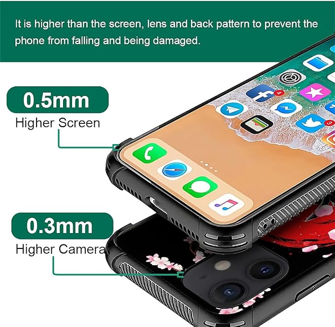 for iPhone 12/12 Pro Case, Sakura Japanese Samurai Pattern Graphic Design Girl Boy Soft Silicone Hard Acrylic Shock Protection for iPhone 12/12 Pro