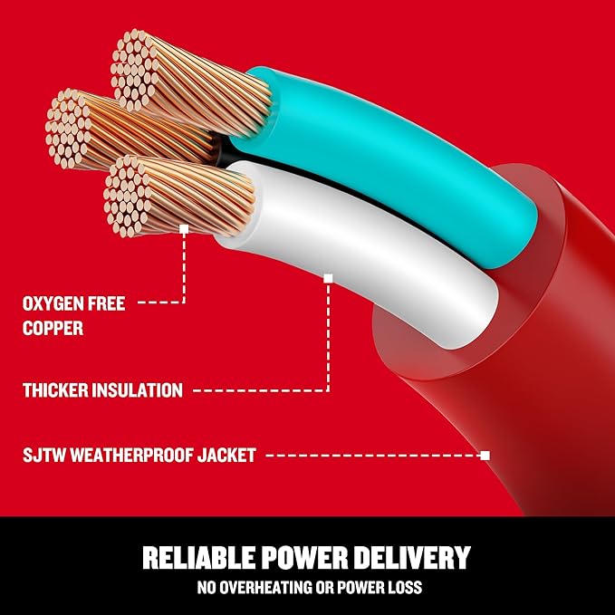 CRAFTSMAN 100 Ft. Indoor/Outdoor Extension Cord 16/3 SJTW, Waterproof Flexible Power Cable with 3-Prong Plug, 10A/1250W/125V, Heavy-Duty Contractor Cord, ETL Certified