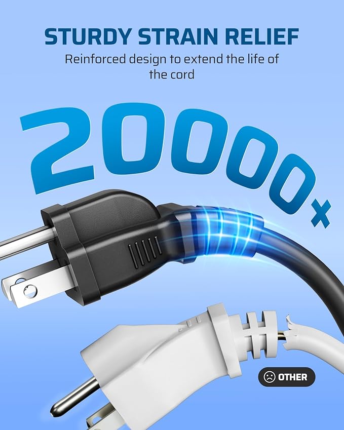 DEWENWILS Extension Cord 6 FT, 3 Prong Waterproof Extension Cable for Lights, Indoor Outdoor Appliances, 16/3 SJTW, Black, ETL Listed, 1 Pack