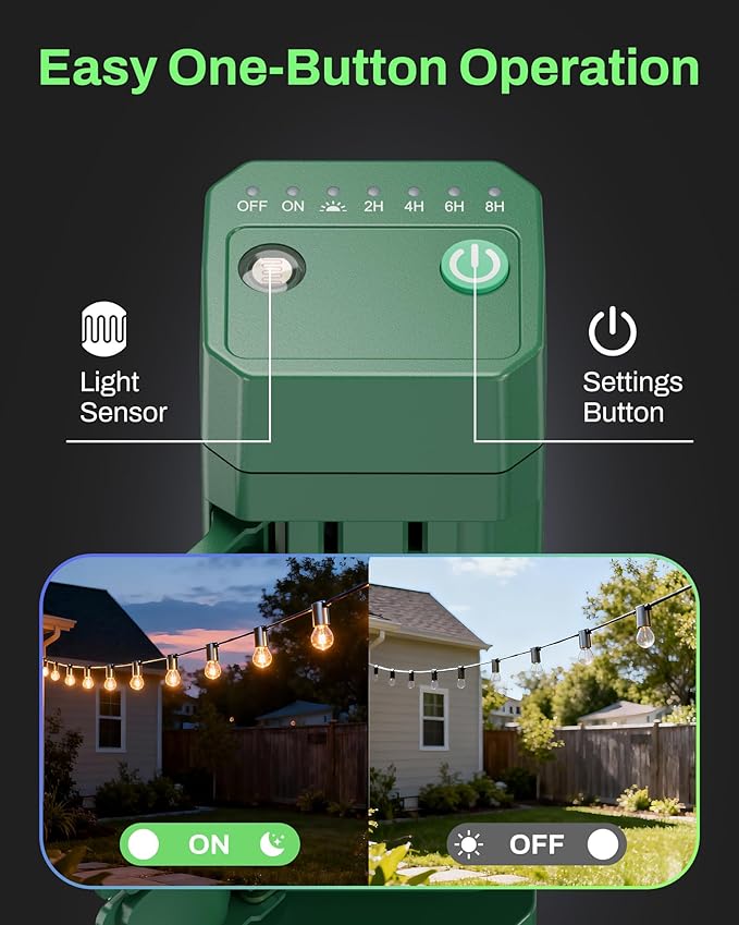 BN-LINK Outdoor Power Stake Timer, 100FT Wireless Remote Control, Dusk to Dawn Sensor for Outdoor Lights, 6 Grounded Outlets, 6ft Extension Cord, 1875W/15A,Christmas Decorations, ETL Listed