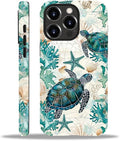 for iPhone 14 Pro Max Case,HH2 Ocean Sea Turtle Nautical Map Hybrid 2 Layer Hard Shell Silicone Protective Pattern Design Case