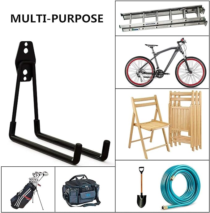 Garage Hooks, 4 Pack Wall Mount Storage Hanger with 2 Extension Cord Holder Organizer, Heavy-Duty 7.5 inch Long Hooks for Ladder, Ski, Sports, Utility, Garden Tool, Hose Storage Rack Organizer