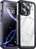 Temdan Compatible with iPhone 16 Pro Case Waterproof, Built-in Screen & Camera Protector IP68 Underwater Full Body 16FT Military Dropproof Shockproof Phone Case 6.3"-Purple/Clear