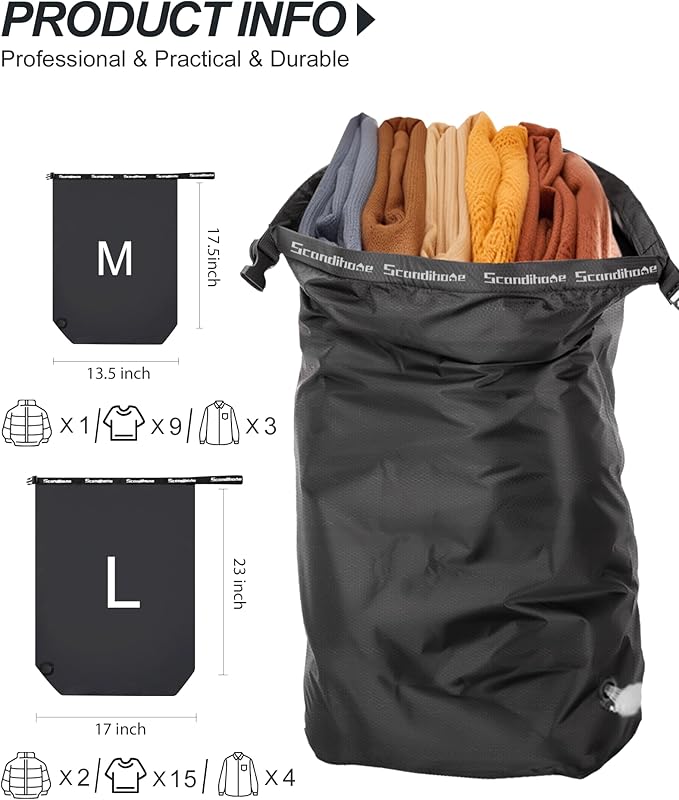 Travel Laundry Bag, Pump-free Vacuum Compression Dirty Clothes Bag, Large Reusable Waterproof & Washable Laundry Bag, Wet and Dry Bag, Ideal for Suitcases, Cruise Essentials (1 Pack) Black