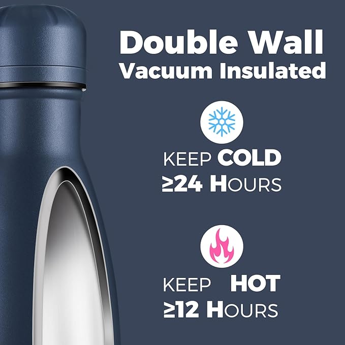 Volhoply 17oz Insulated Water Bottles MultiPack, BPA Free Water Bottle for Kids, Gym, Travel, Sports, Available in Packs of 1, 4, or 8（Nvay,4 Pack）