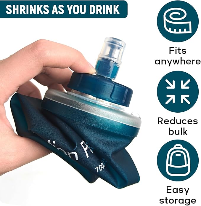 Soft Flask 500ML, TPU Collapsible Soft Water Bottle for Hydration Pack, Running Vest, Folding Water Bottle for Hiking, Cycling Hydration Flask - Slate Blue