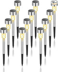 GIGALUMI Solar Lights Outdoor Waterproof, 12 Pack, Stainless Steel LED Solar Garden Lights for Patio, Lawn, Yard and Landscape, Garden Decor Patio Decor,Warm White