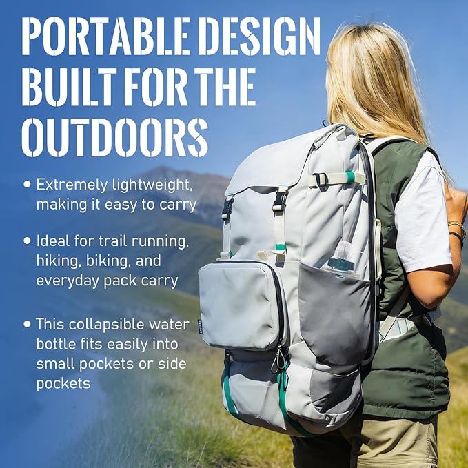 1L Collapsible Water Bottle with Filter for Hiking, Camping & Travel - TPU Soft Flask, 0.1 Micrometer Hollow Fiber Membrane for Clearer, Better Tasting Outdoor Water(Hunter Green)