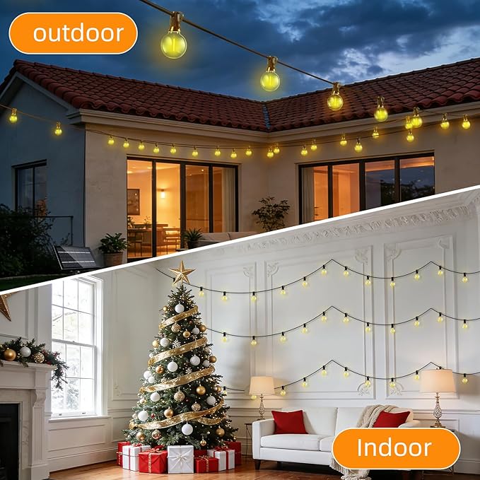 100FT Solar Lights Outdoor Waterproof: G40 30M Shatterproof Bulbs Patio Lights - Solar Powered Remote Control 3 Light Modes Dimmable Solar Light - Camping Backyard Garden Deck Outside Yard