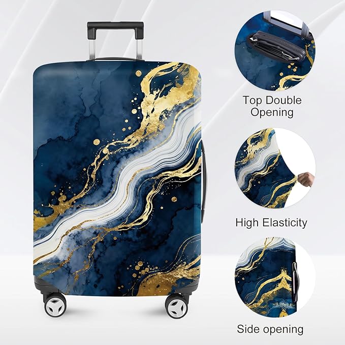 ANNA QUEEN Blue Abstract Marble Travel Luggage Cover -Stretchable Airplane Suitcase Protector Sleeve,Universal Washable Fit for 32-34 Inch Checked Baggage,Water Resistant Durable Luggage Protector