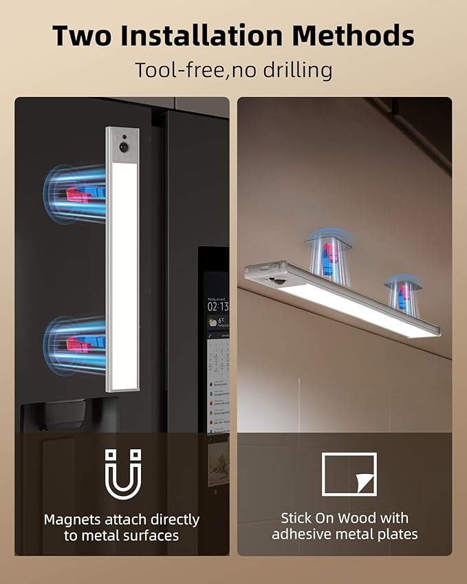 EZVALO 3-Pack Under Cabinet Lighting, 4000mAh Rechargeable Motion Sensor Light, 16inch Magnetic Closet Lights with Dimmable & 3 Color Temps, Wireless Motion Activated Lights with Remote for Kitchen