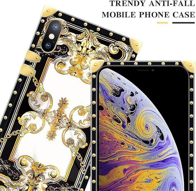 Compatible with iPhone Xs Max Case, Gold Grain Flowers Luxury Golden Decoration for Girl Women Soft TPU Shockproof Protective Hard PC Back for iPhone Xs Max